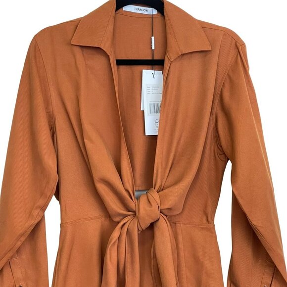 Thakoon Tie Front Open Back Long Sleeve Midi Dress Brown NWT Sz 2 - Picture 3 of 7